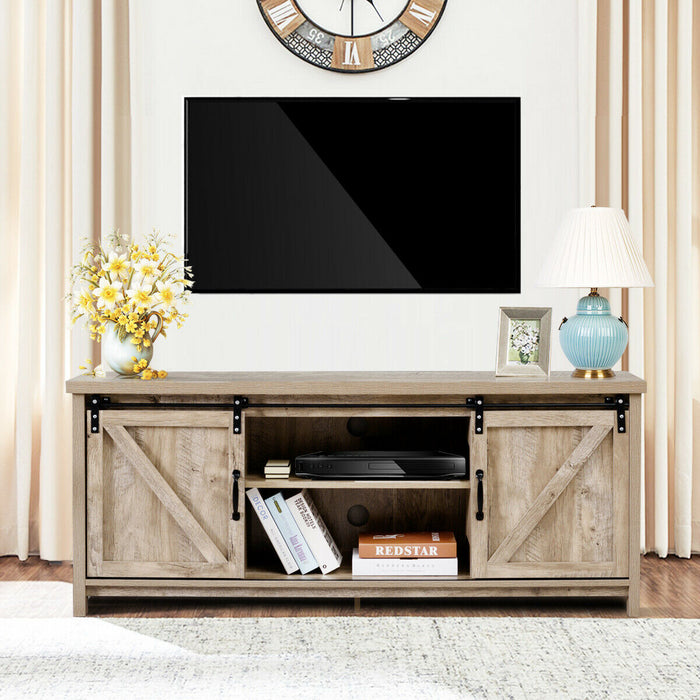 TV Stand Media Center Console Cabinet with Sliding Barn Door - Gray