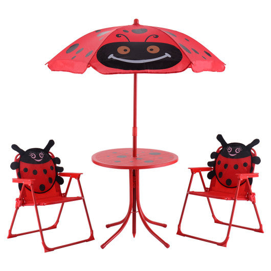 Kids Patio Folding Table and Chairs Set Beetle with Umbrella