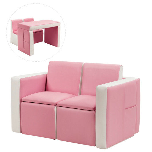 Multi-functional Kids Sofa Table Chair Set-Pink