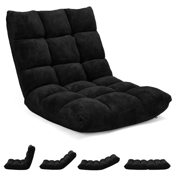 Adjustable 14-Position Floor Chair Folding Lazy Gaming Sofa Chair-Black