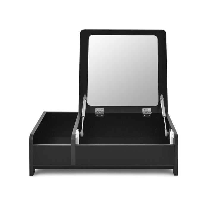 Compact Bay Window Makeup Dressing Table with Flip-Top Mirror-Black