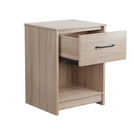 Wooden Nightstand with Drawer and Open Storage Compartment-Natural