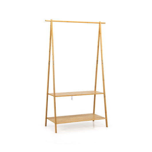 Bamboo Clothes Hanging Rack with 2-Tier Storage Shelf for Entryway Bedroom-Natural