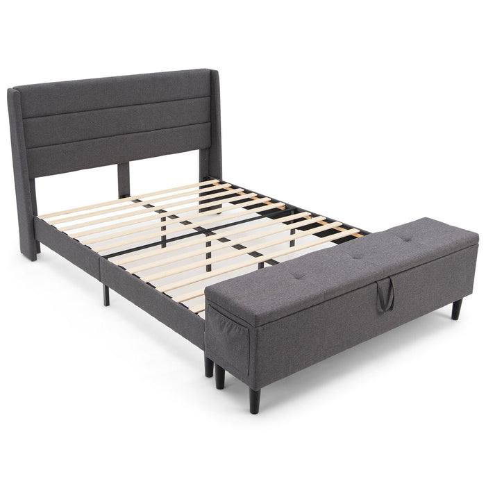 Full/Queen Size Upholstered Platform Bed Frame with Storage Ottoman-Full Size