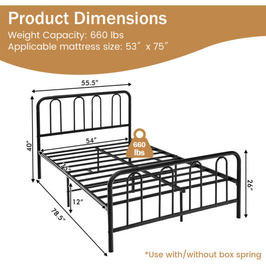 Full/Queen Size Metal Bed Frame with Headboard and Footboard-Full Size