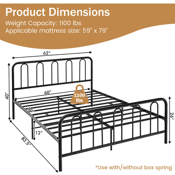 Full/Queen Size Metal Bed Frame with Headboard and Footboard-Queen Size