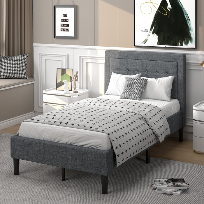 Twin Size Upholstered Bed Frame with Button Tufted Headboard