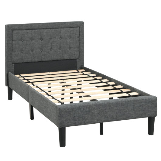 Twin Size Upholstered Bed Frame with Button Tufted Headboard