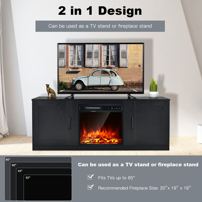 58 Inch TV Stand with 1500W Faux Fireplace for TVs up to 65 Inch-Black