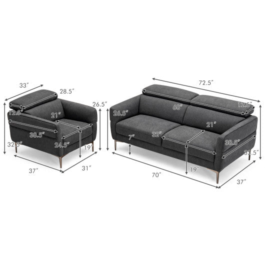 Modern Couched Sofa set with Adjustable Headrest-Gray