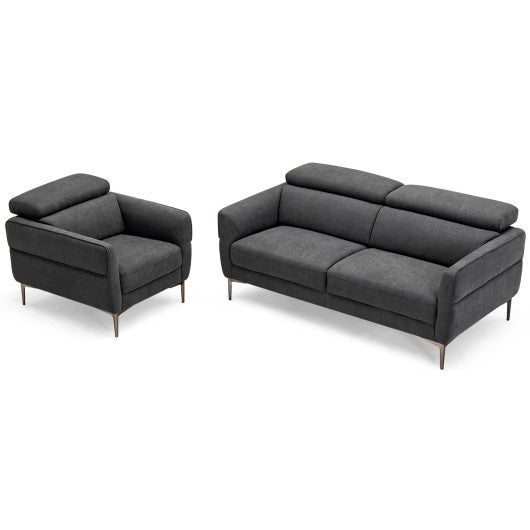 Modern Couched Sofa set with Adjustable Headrest-Gray