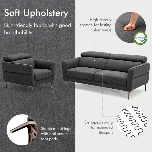 Modern Couched Sofa set with Adjustable Headrest-Gray