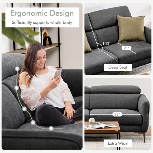 Modern Couched Sofa set with Adjustable Headrest-Gray