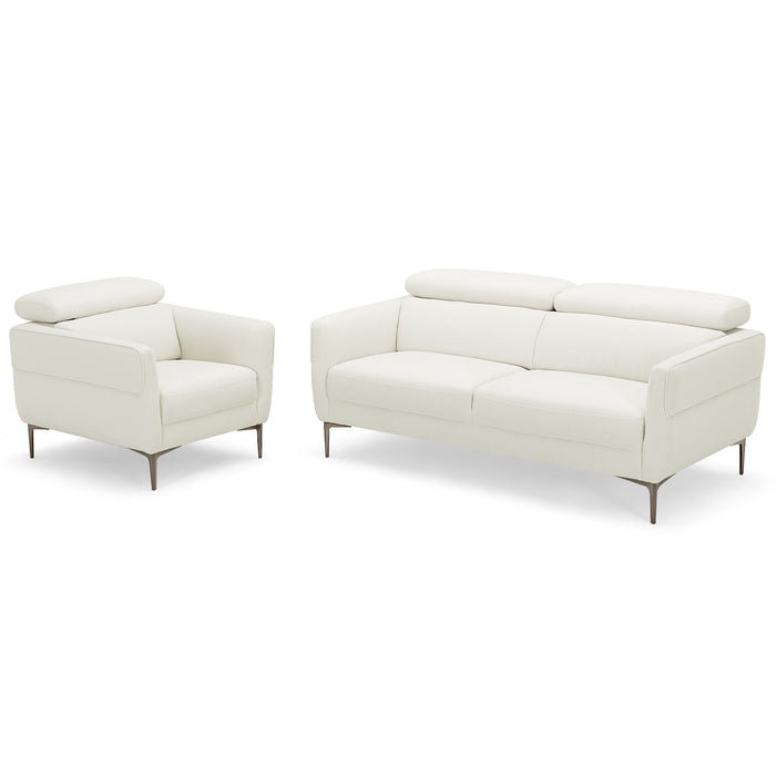 Modern Couched Sofa set with Adjustable Headrest-White