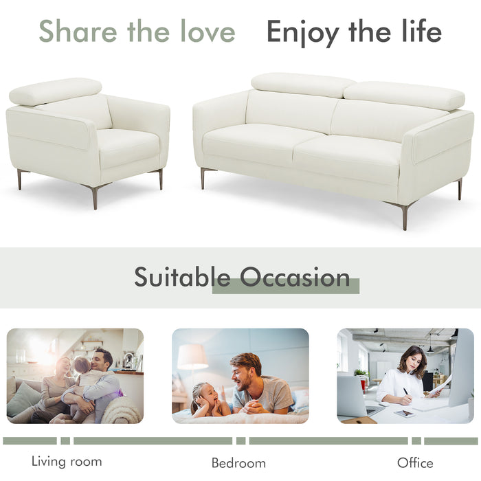 Modern Couched Sofa set with Adjustable Headrest-White