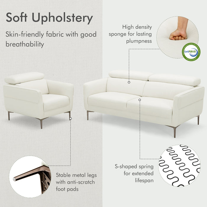 Modern Couched Sofa set with Adjustable Headrest-White