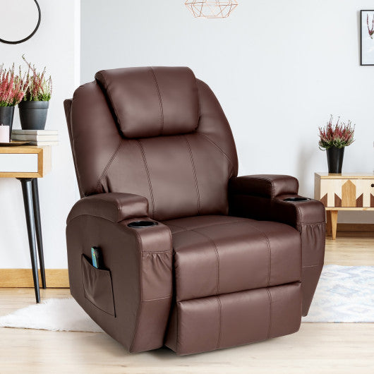 360-Degree Swivel Massage Recliner Chair with Remote Control for Home-Brown