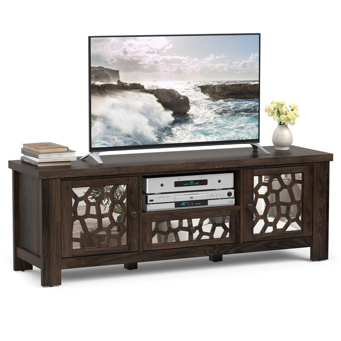 55 Inch Retro TV Stand Media Entertainment Center with Mirror Doors and Drawer-Dark Brown