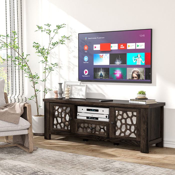 55 Inch Retro TV Stand Media Entertainment Center with Mirror Doors and Drawer-Dark Brown