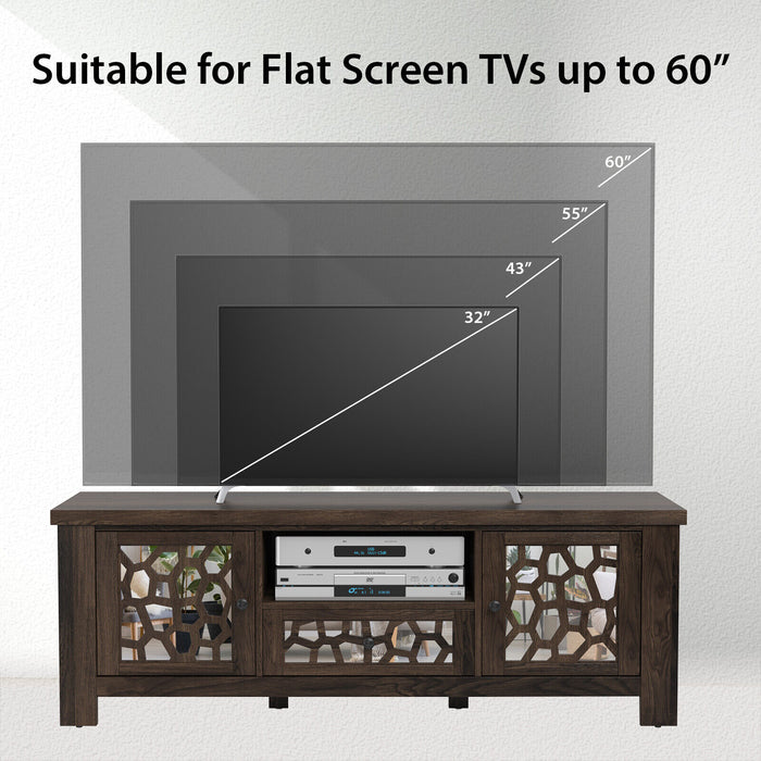 55 Inch Retro TV Stand Media Entertainment Center with Mirror Doors and Drawer-Dark Brown