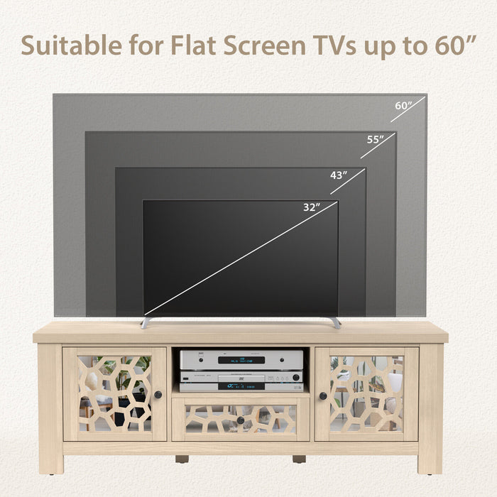 55 Inch Retro TV Stand Media Entertainment Center with Mirror Doors and Drawer-Natural