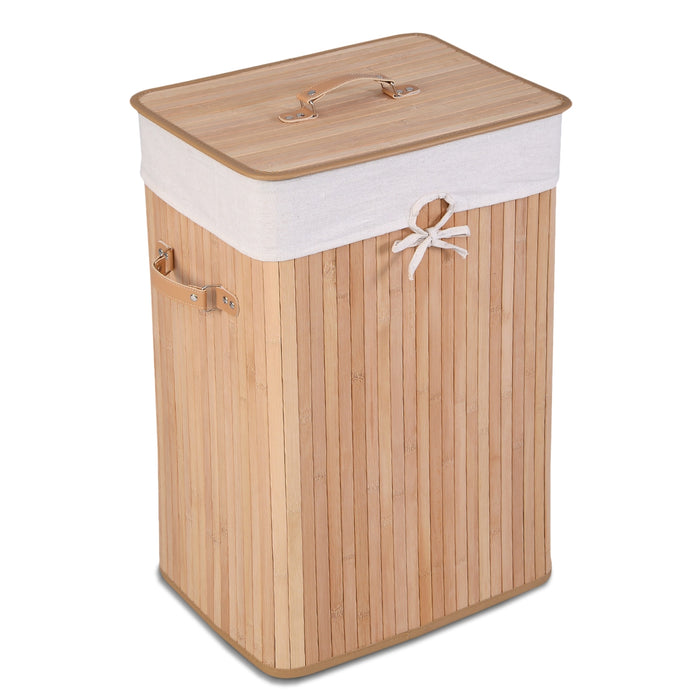 Rectangle Bamboo Hamper Laundry Basket Washing Cloth Bin Storage Bag Lid 3 color-Natural