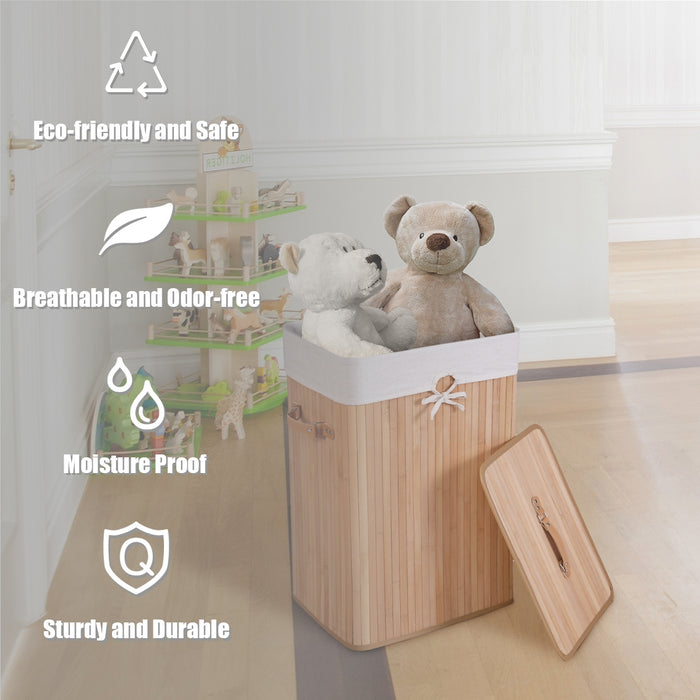 Rectangle Bamboo Hamper Laundry Basket Washing Cloth Bin Storage Bag Lid 3 color-Natural