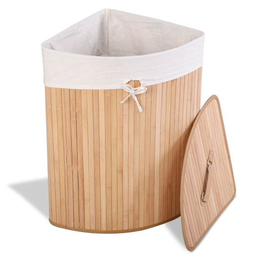 Corner Bamboo Hamper Laundry Basket-Natural