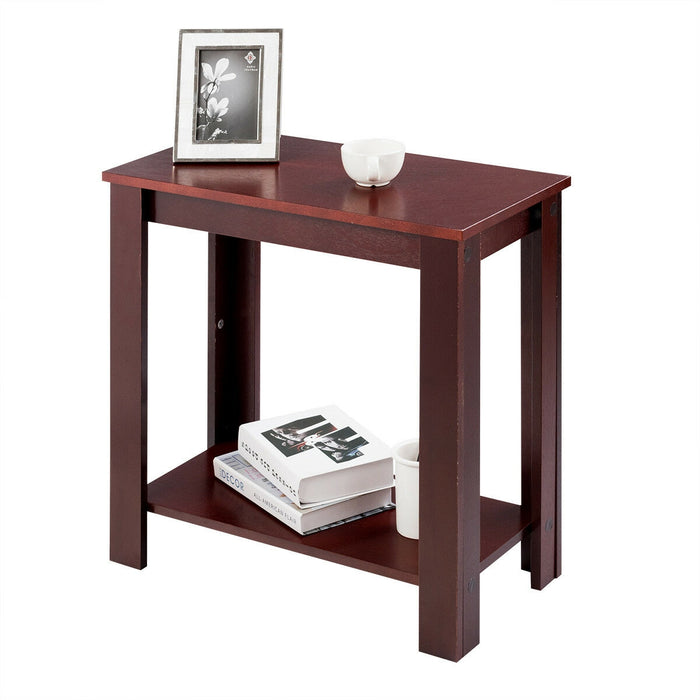 2-Tier Modern Compact End Table with Storage Shelf-Espresso