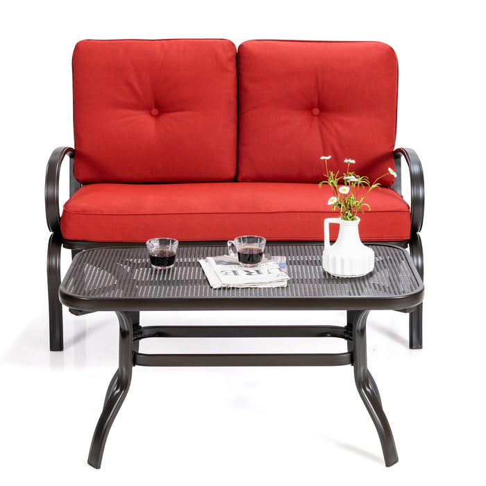 2 Pieces Patio Outdoor Cushioned Coffee Table Seat-Red