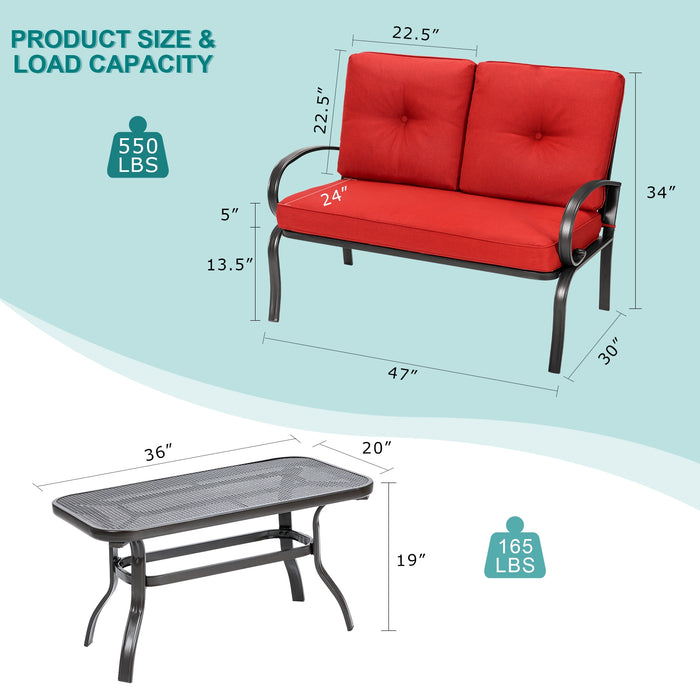 2 Pieces Patio Outdoor Cushioned Coffee Table Seat-Red