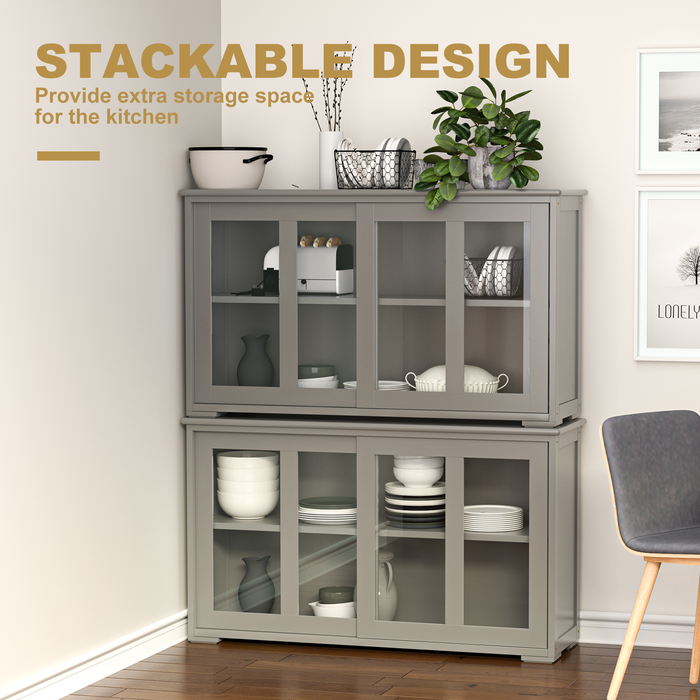 Sideboard Buffet Cupboard Storage Cabinet with Sliding Door-Gray