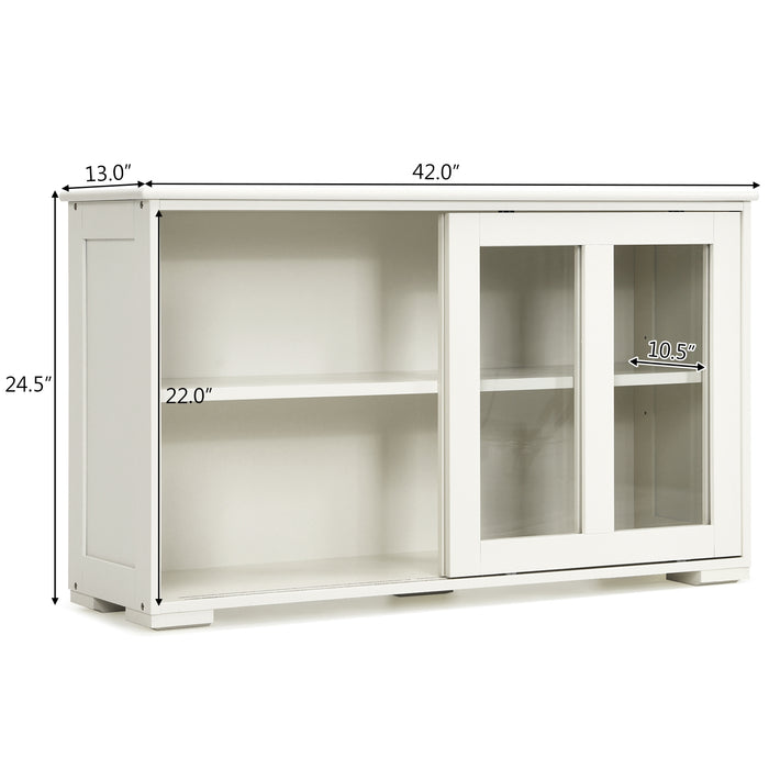 Sideboard Buffet Cupboard Storage Cabinet with Sliding Door-Antique White