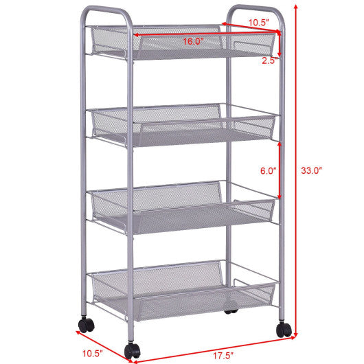 Black/Gray 4 Tier Storage Rack Trolley Cart-Gray