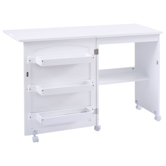 White Folding Swing Craft Table Storage Shelves Cabinet