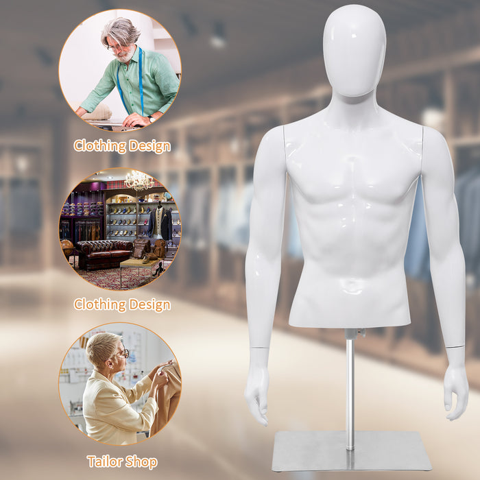 Plastic Half Body Head Turn Male Mannequin with Base