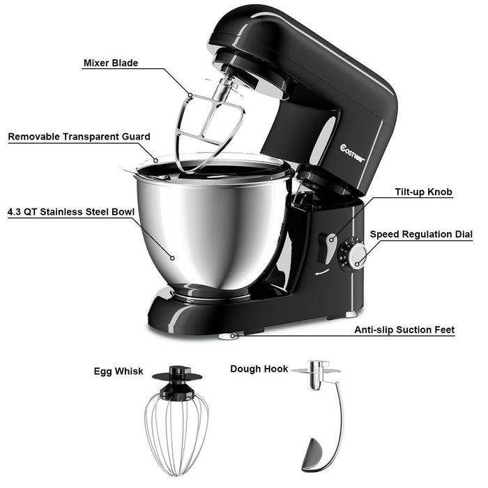 4.3 Qt 550 W Tilt-Head Stainless Steel Bowl Electric Food Stand Mixer-Black