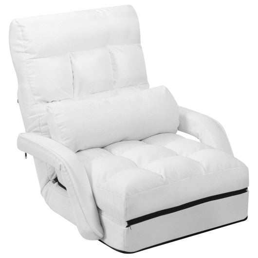 Folding Lazy Floor Chair Sofa with 6 Adjustable Position-White