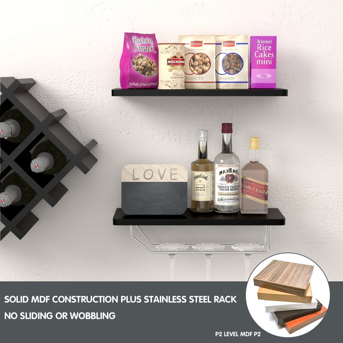 Set of 5 Wall Mount Wine Rack Set with Storage Shelves-Black