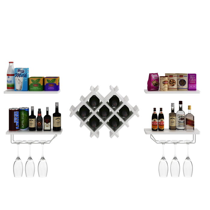 Set of 5 Wall Mount Wine Rack Set w/ Storage Shelves-White