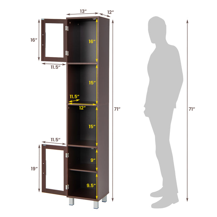 71 Inch Tall Tower Bathroom Storage Cabinet and Organizer Display Shelves for Bedroom-Brown