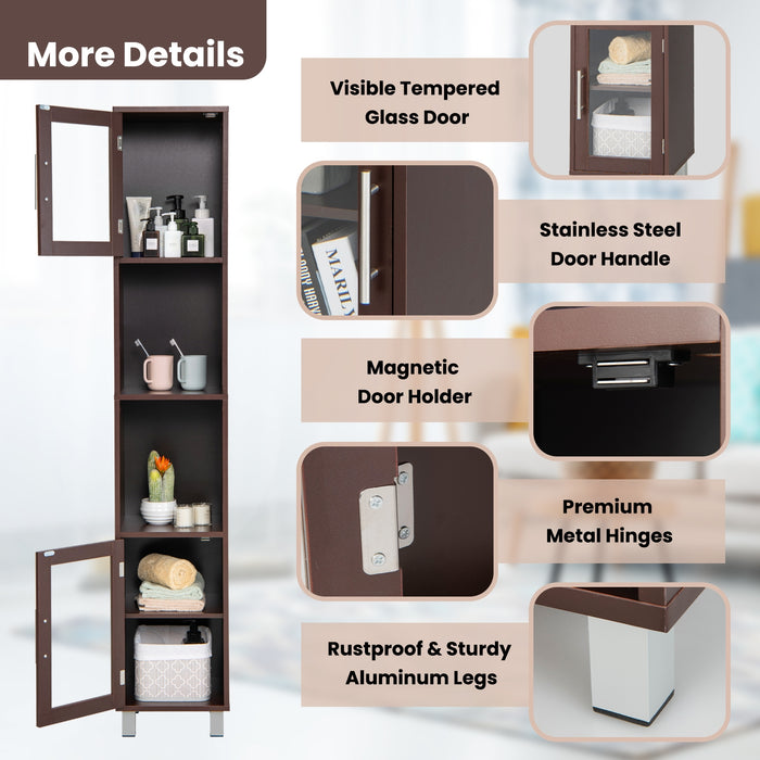 71 Inch Tall Tower Bathroom Storage Cabinet and Organizer Display Shelves for Bedroom-Brown