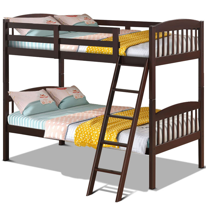 Solid Wood Twin Bunk Beds with Detachable Kids Ladder