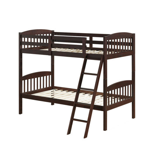 Solid Wood Twin Bunk Beds with Detachable Kids Ladder