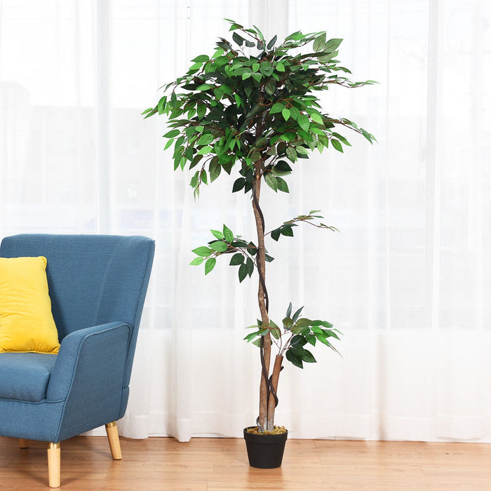 5.5 Feet Artificial Ficus Silk Tree with Wood Trunks