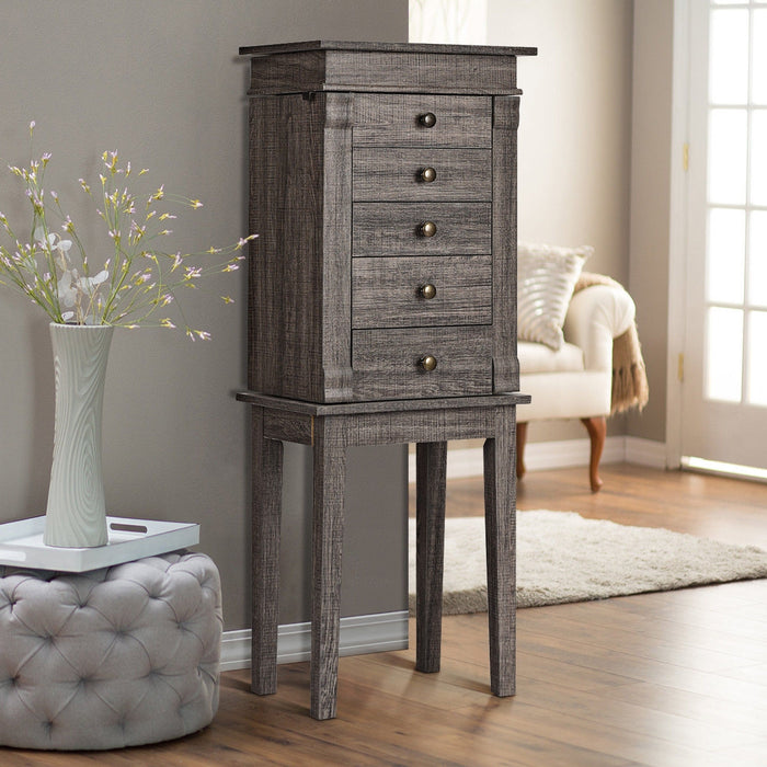 Standing Jewelry Cabinet Storage Organizer with Wooden Legs-Gray