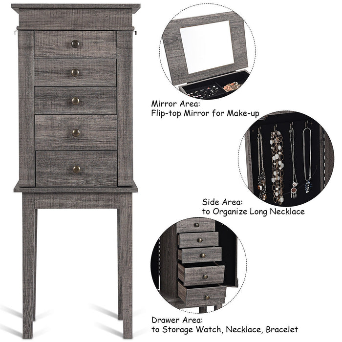 Standing Jewelry Cabinet Storage Organizer with Wooden Legs-Gray