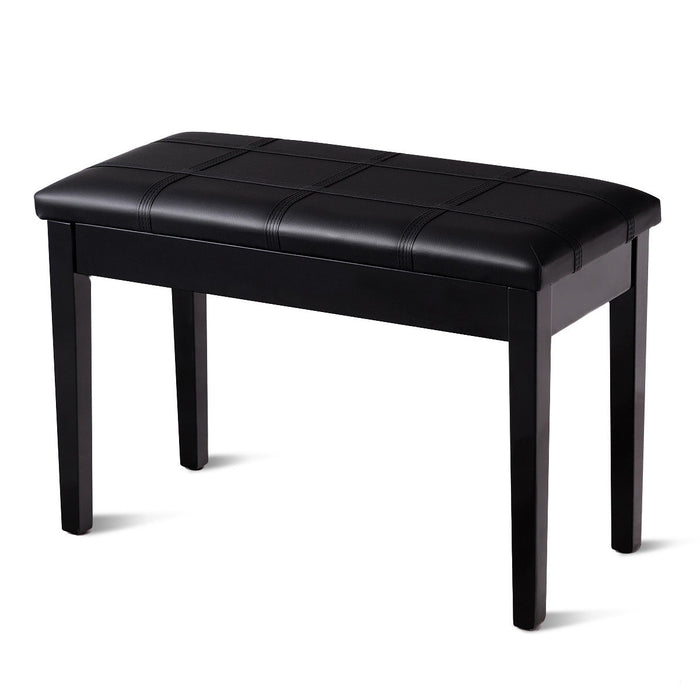 Solid Wood PU Leather Piano Double Duet Keyboard Bench-Black