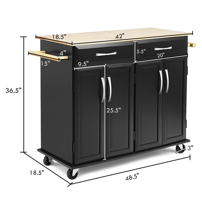 Wood Top Rolling Kitchen Trolley Island Cart Storage Cabinet