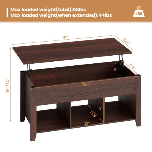 Lift Top Coffee Table with Storage Lower Shelf-Brown